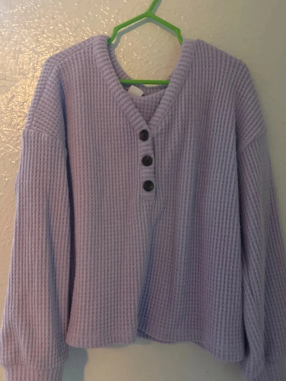 Old Navy Lilac V-Neck Waffle-Knit Henley Sweater